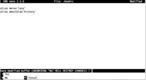 Saving .bashrc with nano